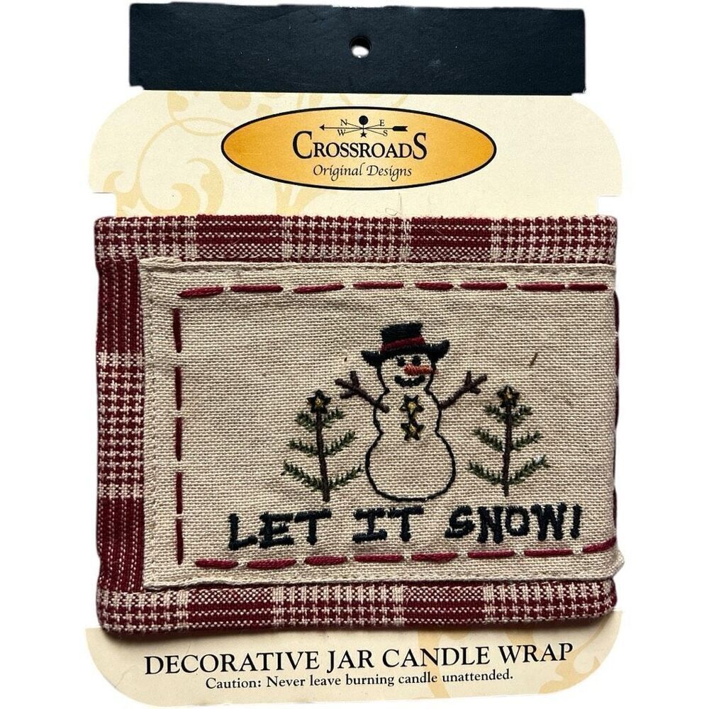 New Crossroads Primitives Let it Snow Snowman Country Primitive Candle Jar Wrap